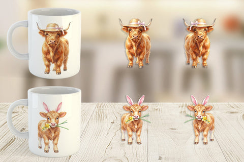 Mug Wrap Watercolor Highland Cow Easter Sublimation artnoy 