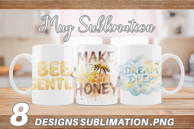 Mug Wrap Watercolor Honeycomb Bee Motivation Quotes Sublimation artnoy 