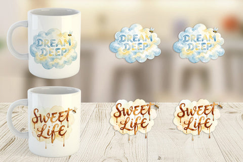 Mug Wrap Watercolor Honeycomb Bee Motivation Quotes Sublimation artnoy 