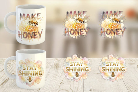 Mug Wrap Watercolor Honeycomb Bee Motivation Quotes Sublimation artnoy 