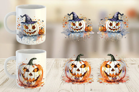 Mug Wrap Watercolor Jack O Lantern Sublimation artnoy 