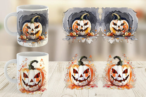 Mug Wrap Watercolor Jack O Lantern Sublimation artnoy 