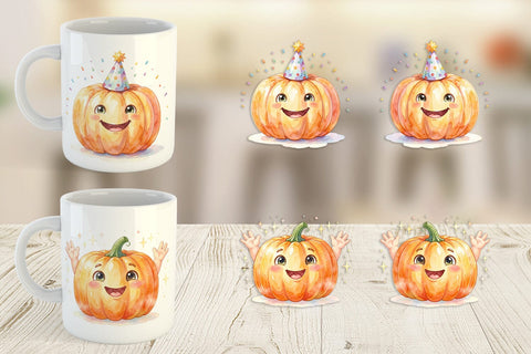 Mug Wrap Watercolor Kawaii Cute Pastel Pumpkin Sublimation artnoy 