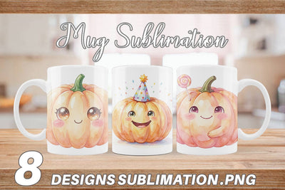 Mug Wrap Watercolor Kawaii Cute Pastel Pumpkin Sublimation artnoy 