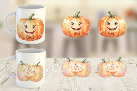 Mug Wrap Watercolor Kawaii Cute Pastel Pumpkin Sublimation artnoy 