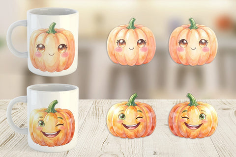 Mug Wrap Watercolor Kawaii Cute Pastel Pumpkin Sublimation artnoy 
