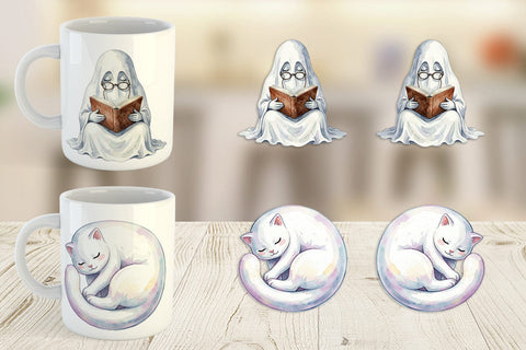 Mug Wrap Watercolor Kawaii Pastel Sleepy Ghost Sublimation artnoy 