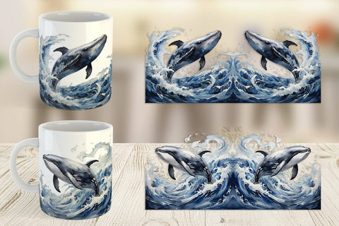 Mug Wrap Watercolor Leaping Whale Sublimation artnoy 