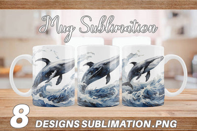 Mug Wrap Watercolor Leaping Whale Sublimation artnoy 