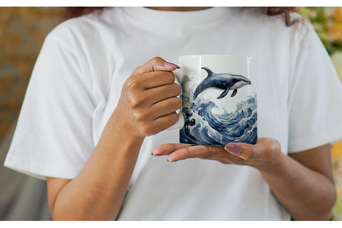 Mug Wrap Watercolor Leaping Whale Sublimation artnoy 