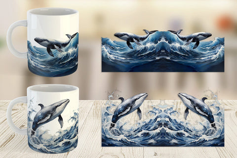 Mug Wrap Watercolor Leaping Whale Sublimation artnoy 