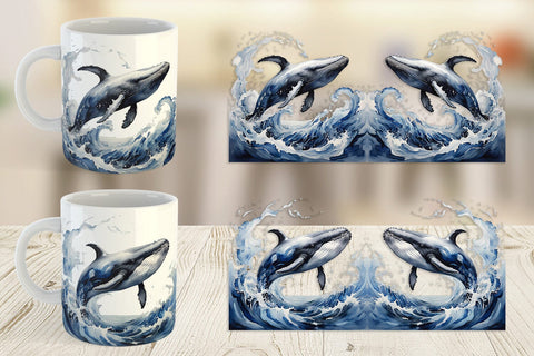 Mug Wrap Watercolor Leaping Whale Sublimation artnoy 