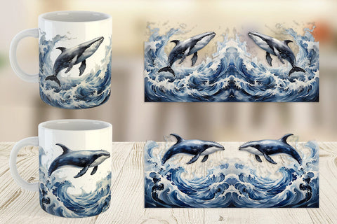 Mug Wrap Watercolor Leaping Whale Sublimation artnoy 