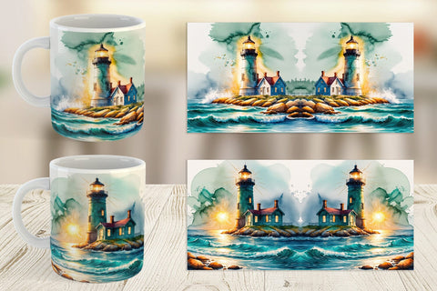 Mug Wrap Watercolor Lighthouse Sublimation artnoy 