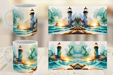 Mug Wrap Watercolor Lighthouse Sublimation artnoy 