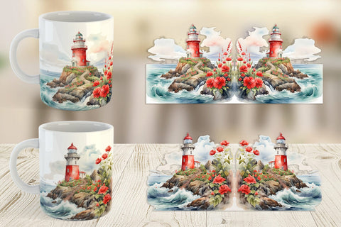 Mug Wrap Watercolor Lighthouse Sublimation artnoy 