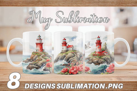 Mug Wrap Watercolor Lighthouse Sublimation artnoy 