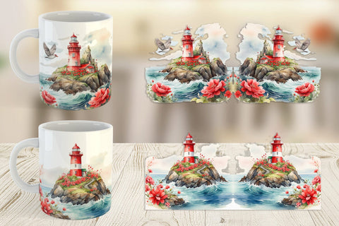 Mug Wrap Watercolor Lighthouse Sublimation artnoy 