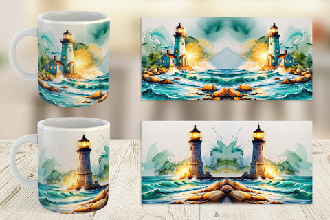 Mug Wrap Watercolor Lighthouse Sublimation artnoy 