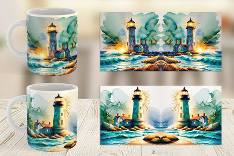 Mug Wrap Watercolor Lighthouse Sublimation artnoy 