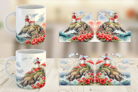 Mug Wrap Watercolor Lighthouse Sublimation artnoy 