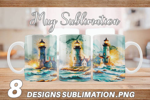 Mug Wrap Watercolor Lighthouse Sublimation artnoy 