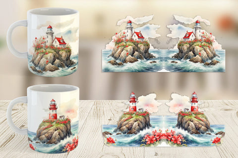 Mug Wrap Watercolor Lighthouse Sublimation artnoy 