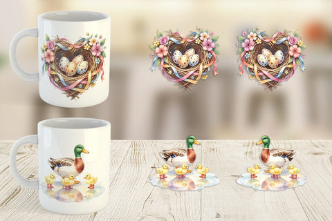 Mug Wrap Watercolor Mama Bird And Floral Nest Art Sublimation artnoy 