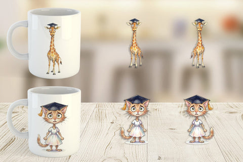 Mug Wrap Watercolor Messy Animal Graduation Sublimation artnoy 