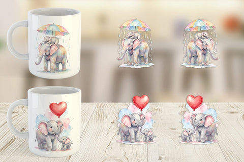 Mug Wrap Watercolor Mom And Baby Elephant Love Art Sublimation artnoy 