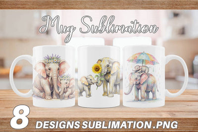 Mug Wrap Watercolor Mom And Baby Elephant Love Art Sublimation artnoy 