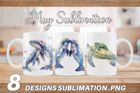 Mug Wrap Watercolor Mom and Baby Ocean Animals Sublimation artnoy 