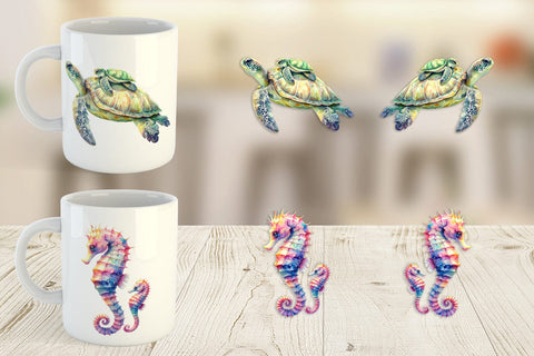 Mug Wrap Watercolor Mom and Baby Ocean Animals Sublimation artnoy 