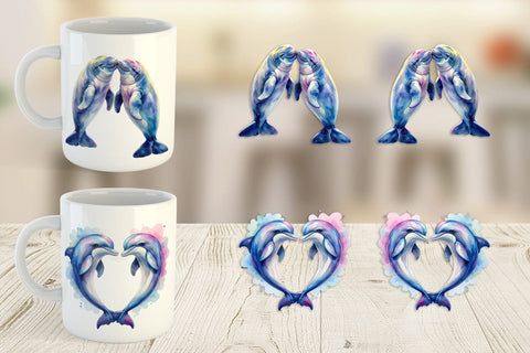 Mug Wrap Watercolor Mom and Baby Ocean Animals Sublimation artnoy 