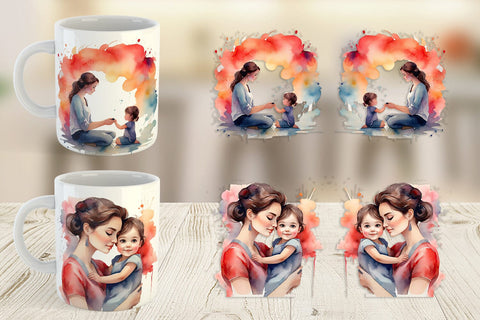 Mug Wrap Watercolor Mom and Kid Sublimation artnoy 
