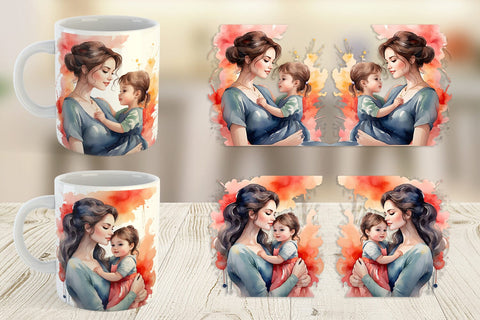 Mug Wrap Watercolor Mom and Kid Sublimation artnoy 
