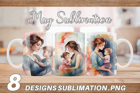 Mug Wrap Watercolor Mom and Kid Sublimation artnoy 