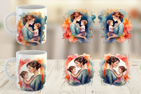 Mug Wrap Watercolor Mom and Kid Sublimation artnoy 