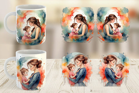 Mug Wrap Watercolor Mom and Kid Sublimation artnoy 