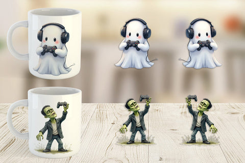 Mug Wrap Watercolor Monster Gaming Night Sublimation artnoy 