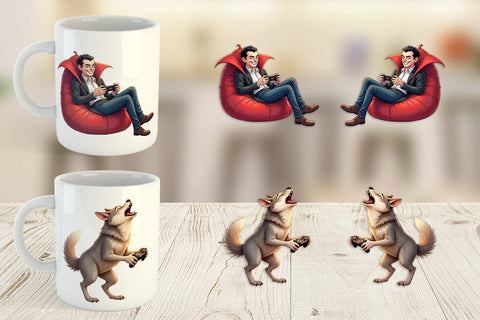 Mug Wrap Watercolor Monster Gaming Night Sublimation artnoy 