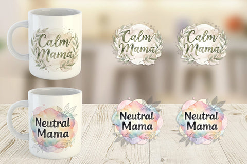 Mug Wrap Watercolor Neutral Boho Botanical Mama Quotes Sublimation artnoy 