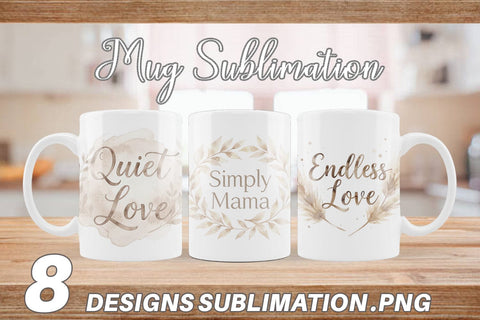 Mug Wrap Watercolor Neutral Boho Botanical Mama Quotes Sublimation artnoy 