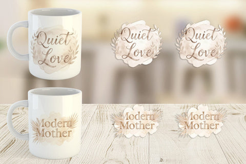 Mug Wrap Watercolor Neutral Boho Botanical Mama Quotes Sublimation artnoy 