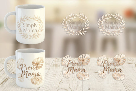 Mug Wrap Watercolor Neutral Boho Botanical Mama Quotes Sublimation artnoy 