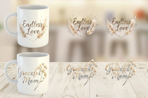 Mug Wrap Watercolor Neutral Boho Botanical Mama Quotes Sublimation artnoy 