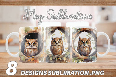 Mug Wrap Watercolor Owl Sublimation artnoy 