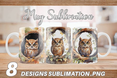 Mug Wrap Watercolor Owl Sublimation artnoy 