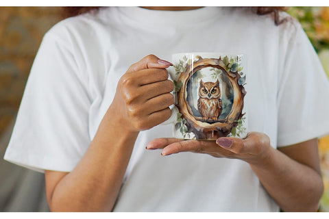 Mug Wrap Watercolor Owl Sublimation artnoy 
