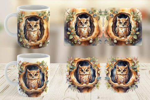 Mug Wrap Watercolor Owl Sublimation artnoy 